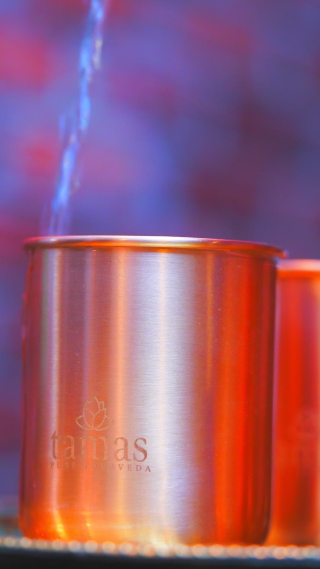 Tamas Pure Copper Plain Glass/Tumbler with Hammered Design - Set Of 4 (4 Inch) (Red-Orange)